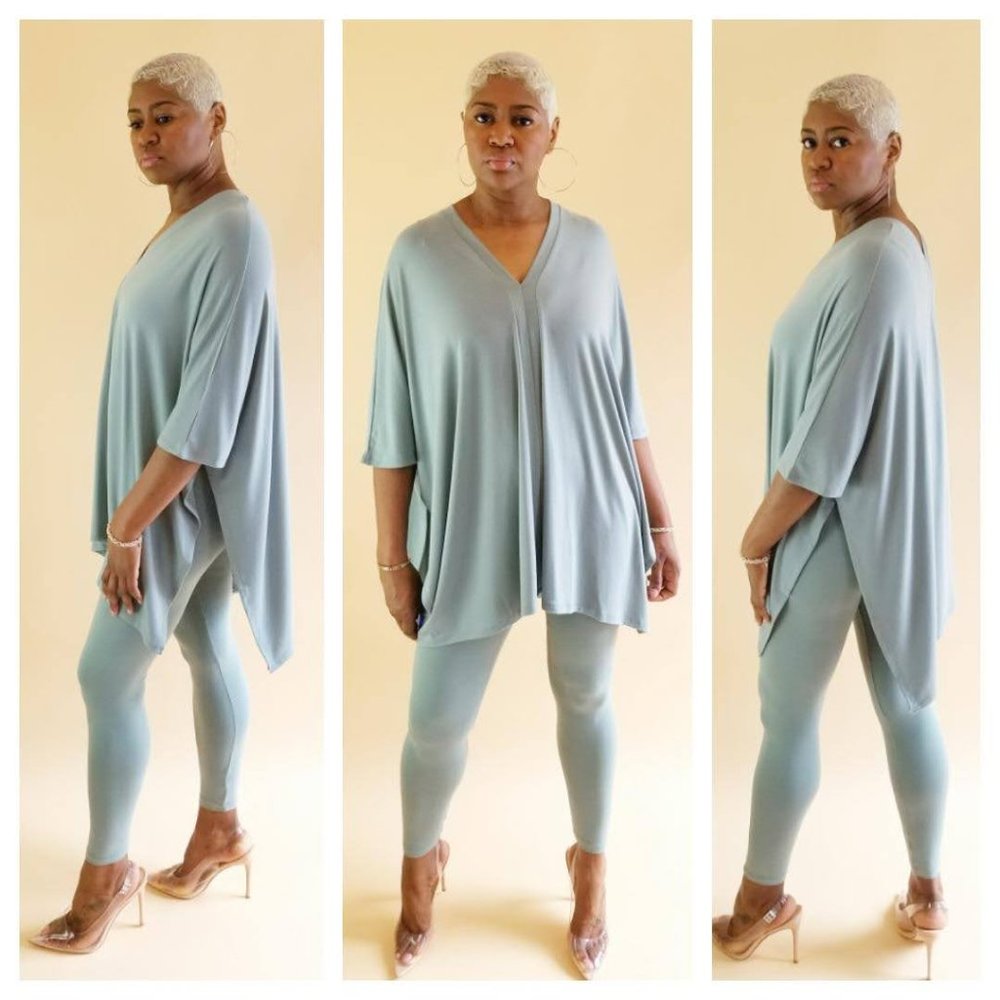Double V Tunic Legging Set Sage Green